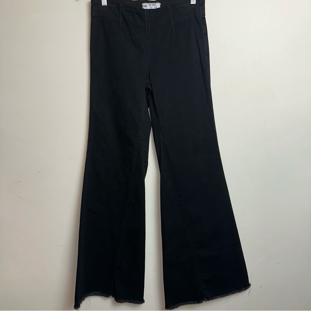 Free People Jeans Womens 26 Black Pull On Kick Flare Bell Bottoms Denim Stretch